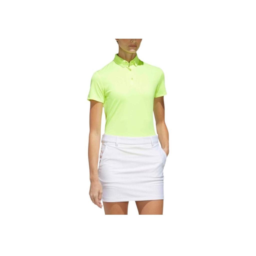 Adidas Logo Print Short Sleeve Polo Shirt Women tops Fluorescent-Green FJ3848