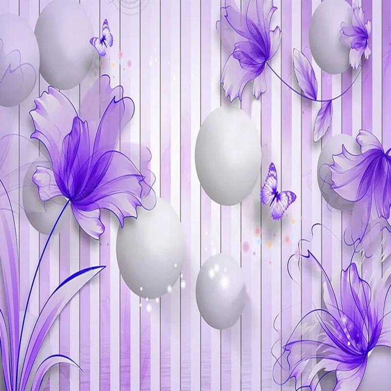 Modern Wallpaper Purple Lily Flower Mural 3d Stereo Sphere Fashion Background Wall Mural 3d Stickers