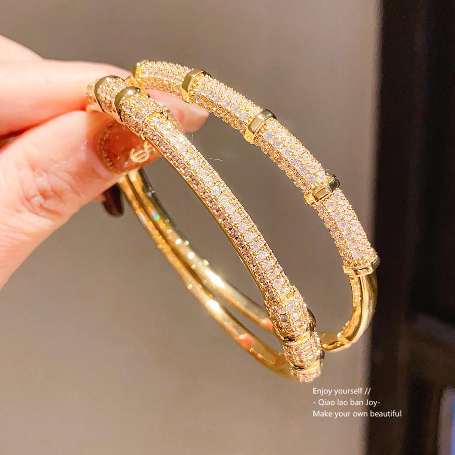 18k Gold Plated Zircon Stone Round Cuff Bracelet For Women Fashion Accessories
