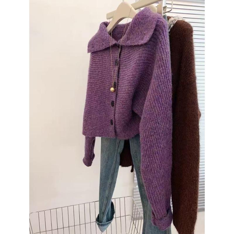 

Purple turtleneck knitted cardigan sweater jacket women s new early autumn wear small short top L