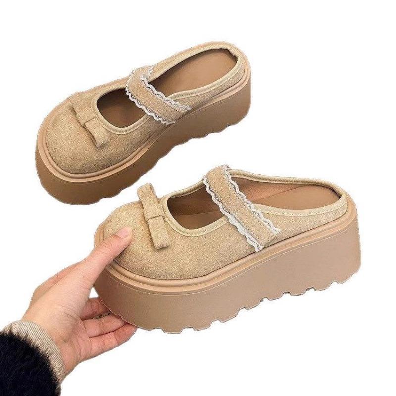 Thick-soled heightened bag head half slippers women's summer wear new one-pedal muffin Mary Jane single shoes