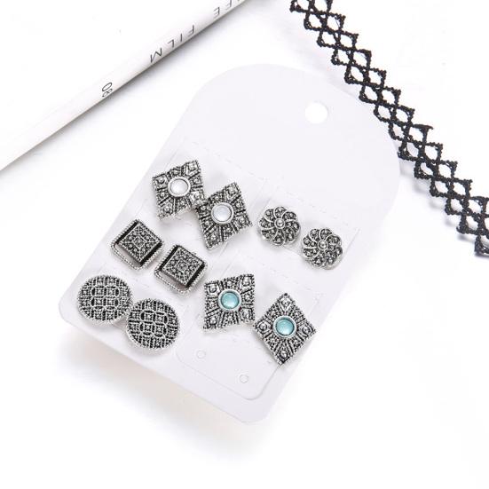 5 Paar Bohemia ausgehöhlte geometrische Strass-Ohrringe für Damen, Schmuck, Ohrstecker