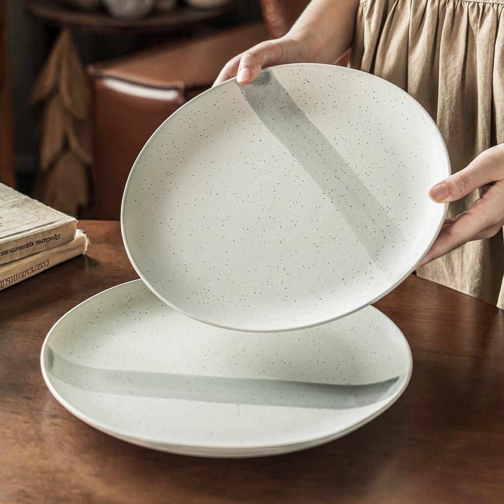 Japanese Western Food Plate Ceramic Large Plate Household Plate Vegetable Plate Sesame Glaze Tableware Pasta Plate Restaurant Salmon Plate