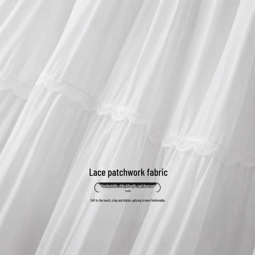 2025 High-End Summer Women's Fairy Lace Pleated Midi Skirt with Large Swing.