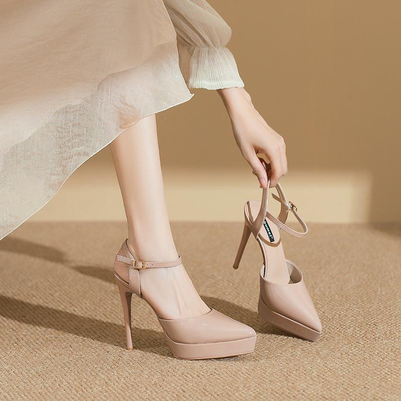 

1233-15 Waterproof table bag head rear empty sandals women s 12cm pointed head thin heel high heels women s shoes spring and summer single shoes 40