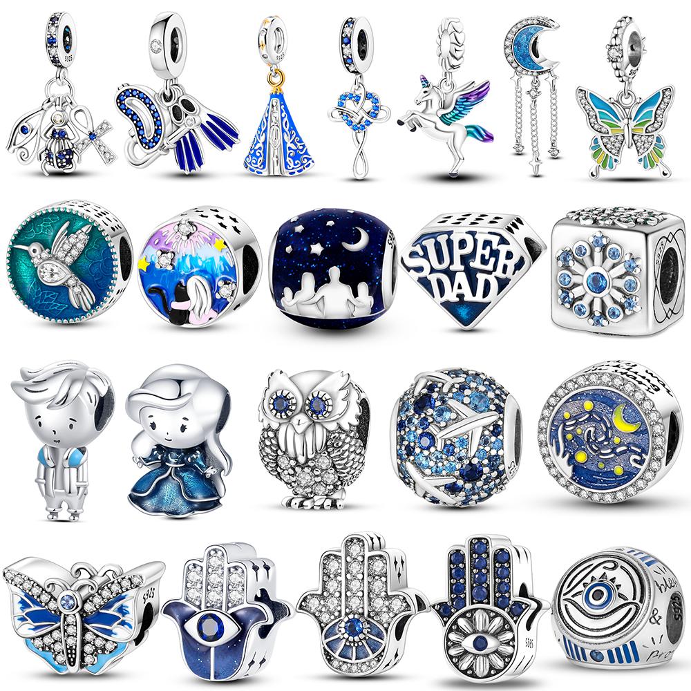 

925 Стерлинговое серебро Синяя серия World Globe Charms Earth Airplane Charms Подвесные бусины подходят для оригинального браслета Fasion для женщин