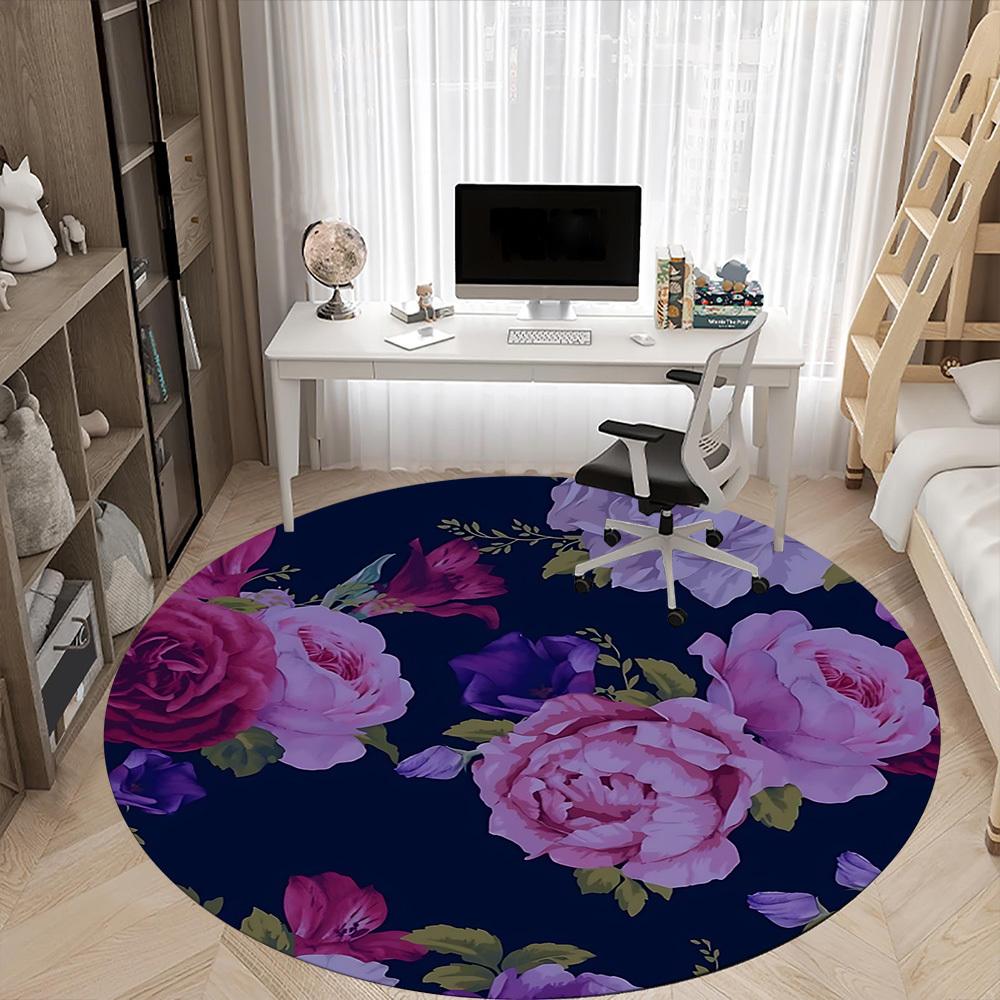 1pc Floral Pattern Carpet, Round Non Slip Durable Large Size Office Carpet, Suitable for Office