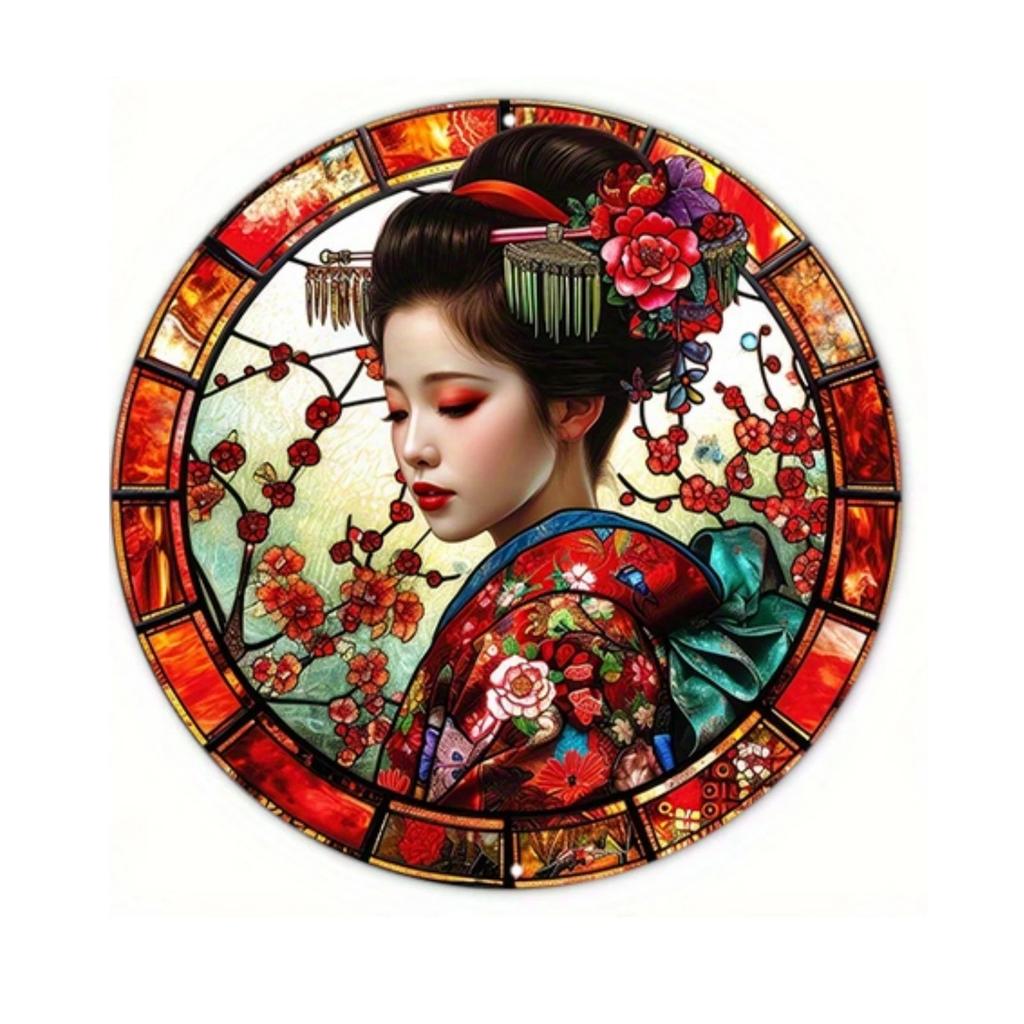 Round Aluminum Metal Sign Wreath Decorative Sign Bedroom Decoration Gifts Japanese Kimono Theme For Bar Club Home Wall Decor