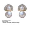 White Faux Pearl Stud Earrings with Semicircle Zirconia Crystal Top Lightweight Silver Needle Bridal Earrings for Brides Bridesmaids Wedding Party