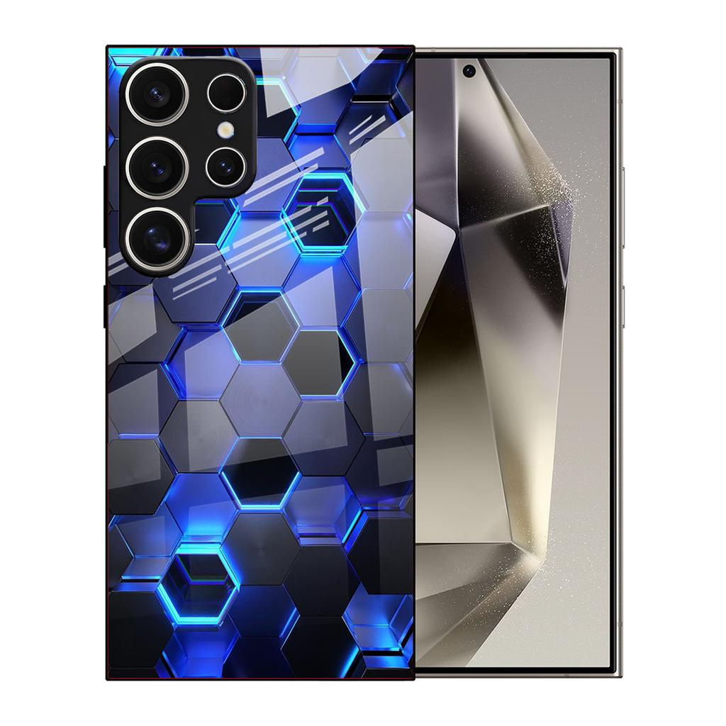 Samsung S26ULTRA Mobile Phone Case S25 Blue Hexagon S24 Tempered Glass A16 Protective Case A07