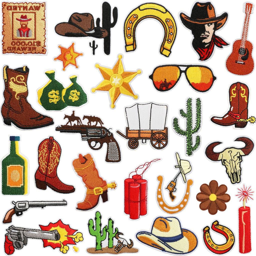 Hemp Rope Embroidery Cloth Sticker Bounty Hunter Patch Sticker Western Denim Bag Decoration Computer Embroidery Label Cow Head Ironing