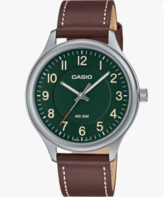 CASIO Standard Quartz Men's Watch MTP-B160L-3BV Green Dial Dark Brown Leather Band