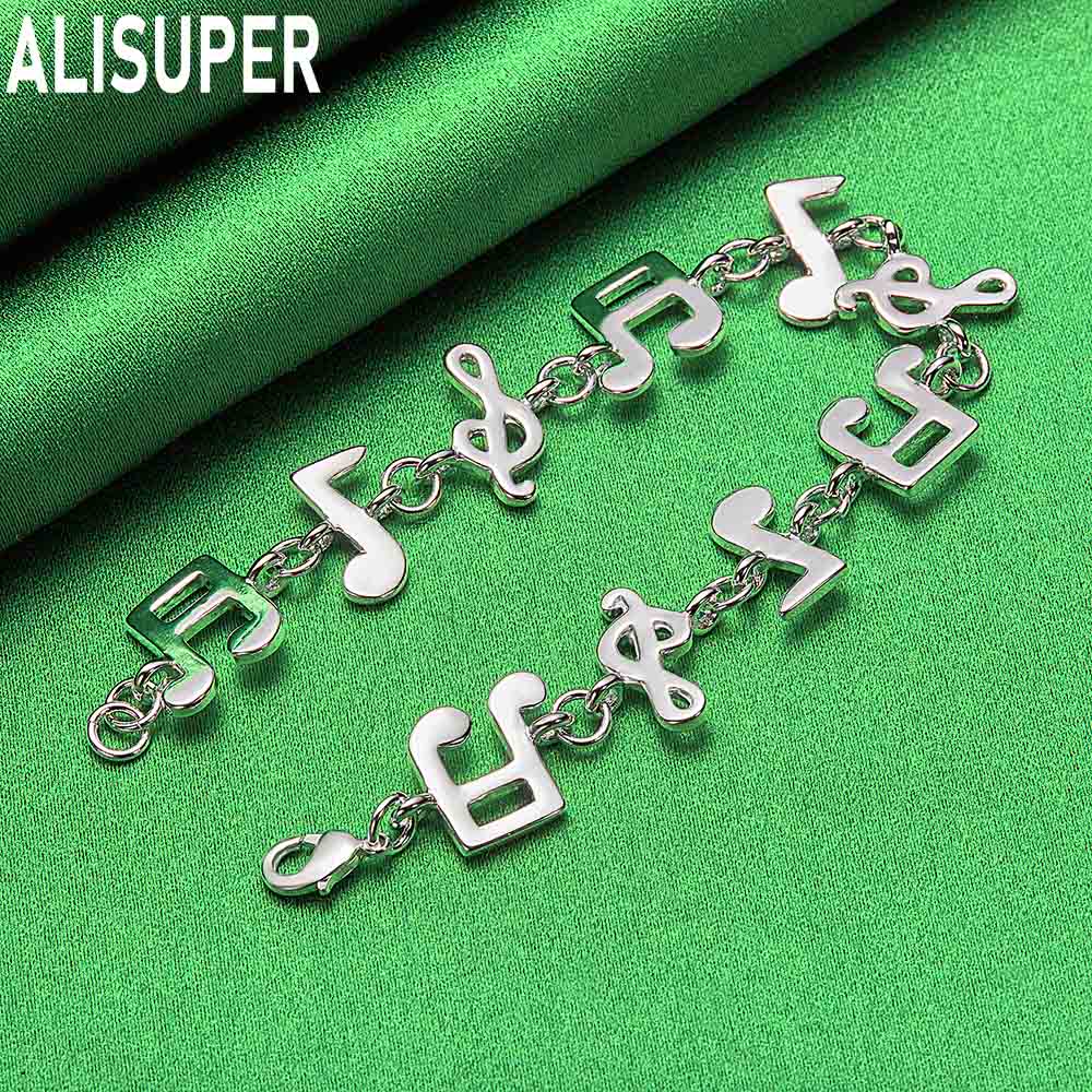 925 Sterling Silver Musical Note Element Side Chain Bracelet - Exquisite Gift Jewelry