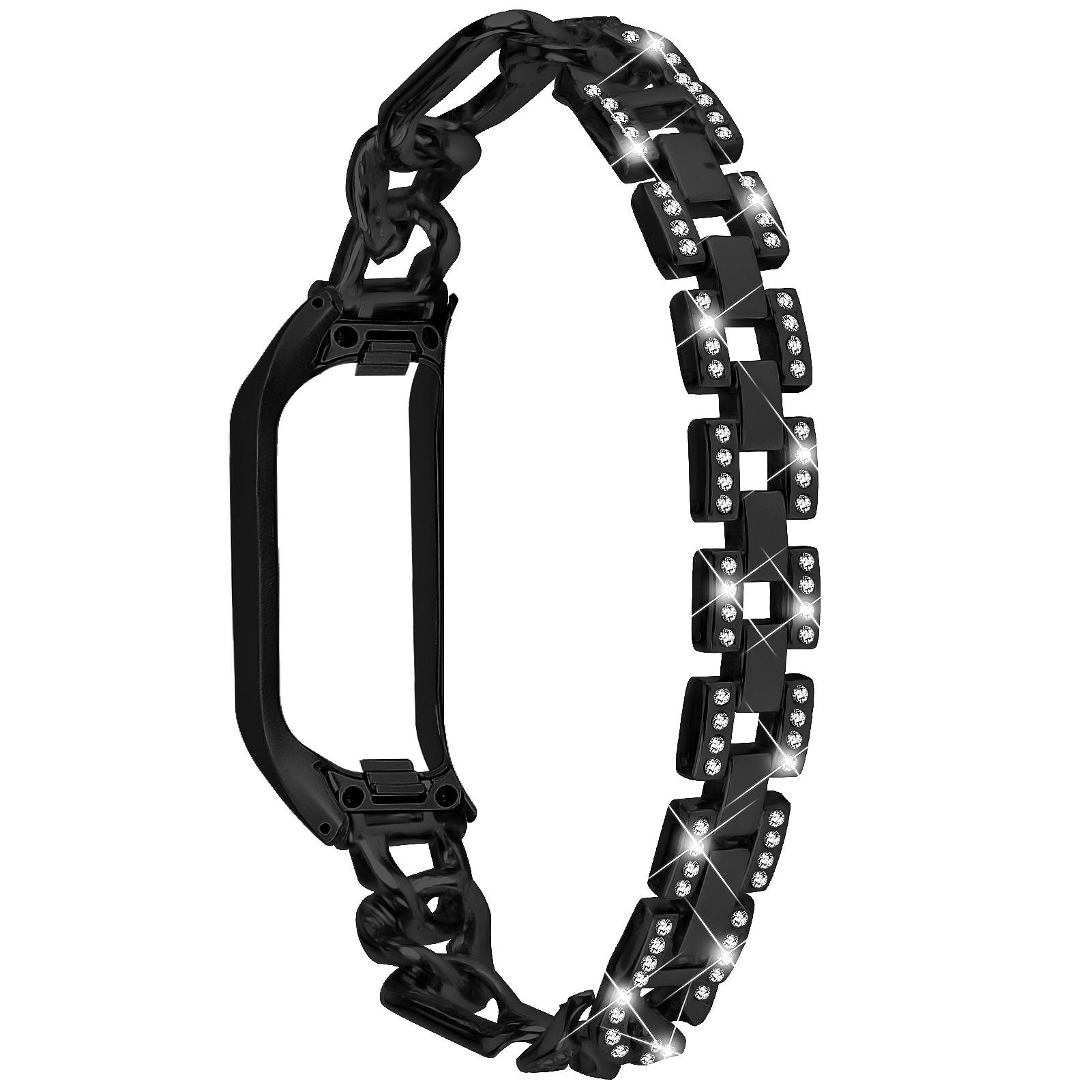 

Watch Band for Samsung Galaxy Fit-e SM-R375,Bling Rhinestone Decor Watch Band Alloy Bracelet Strap Black