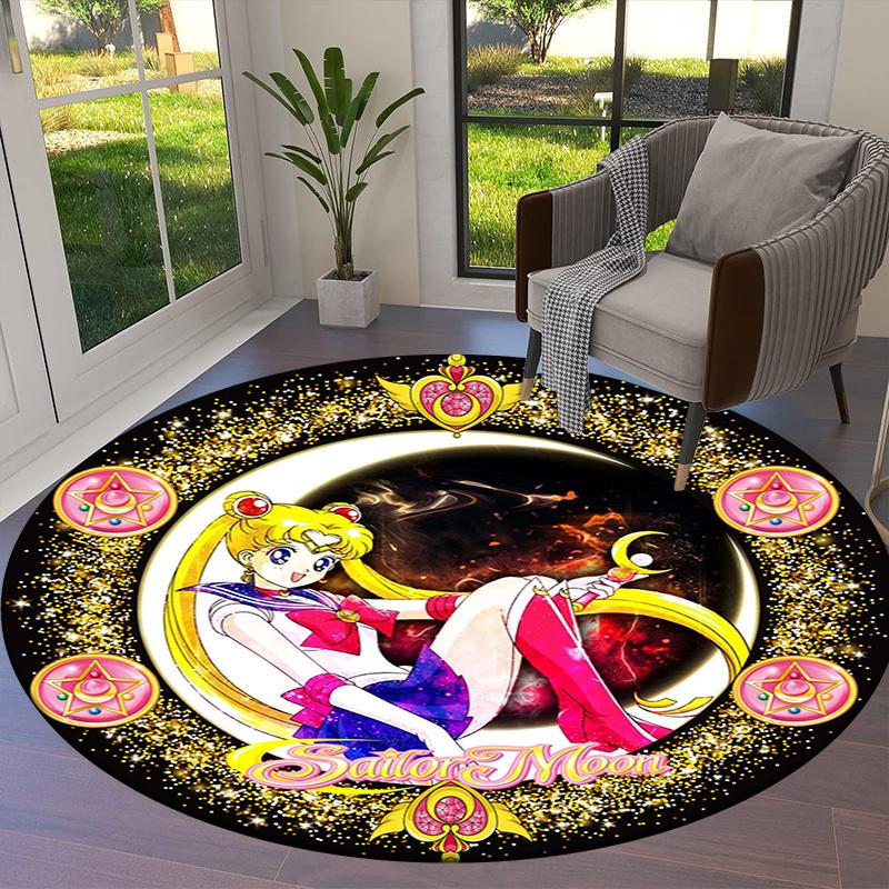 1pc Sailor Moon Cosmic Artwork Round Carpet, Made of Polyester,Perfect for Decorating Office Chairs, Living Rooms