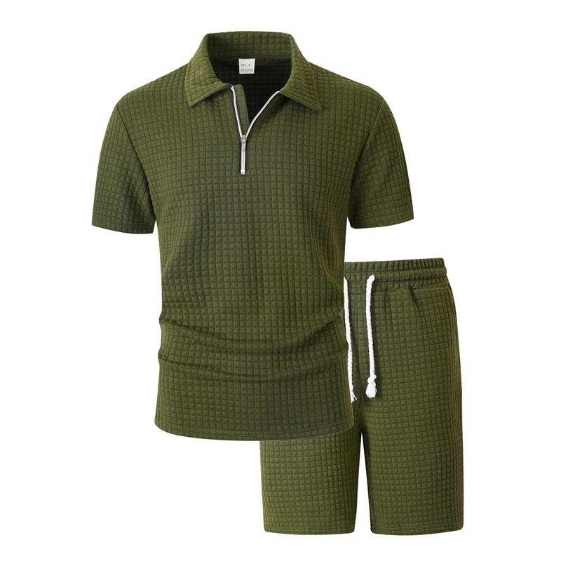 Men's Summer American Style Small Checkered Casual Set, Loose and Breathable Short Sleeve Top and Shorts Two-Piece Outfit