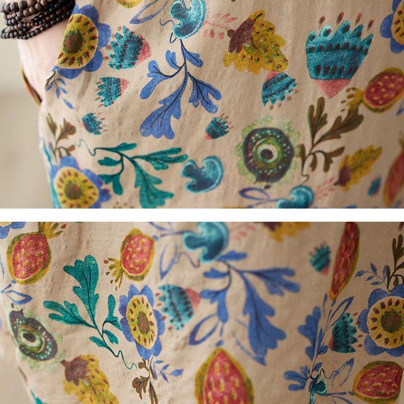 Oversized Dresses Summer Women Printing Loose Cotton Linen Long Dresses Large Hem Summer Women Long Dresses