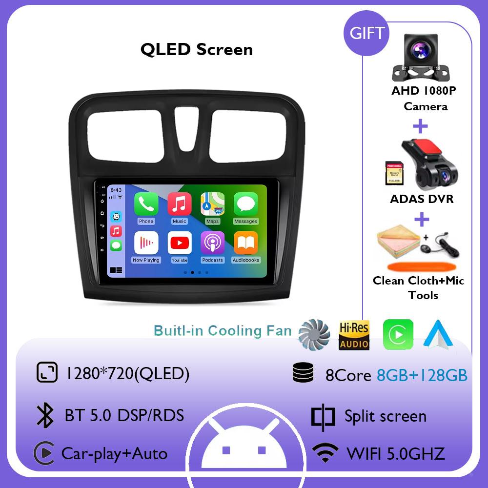 Android 14 Wireless Carplay Auto Car Radio Multimedia Player for Renault Logan 2 Sandero 2 2012 - 2019 GPS Stereo Head Unit