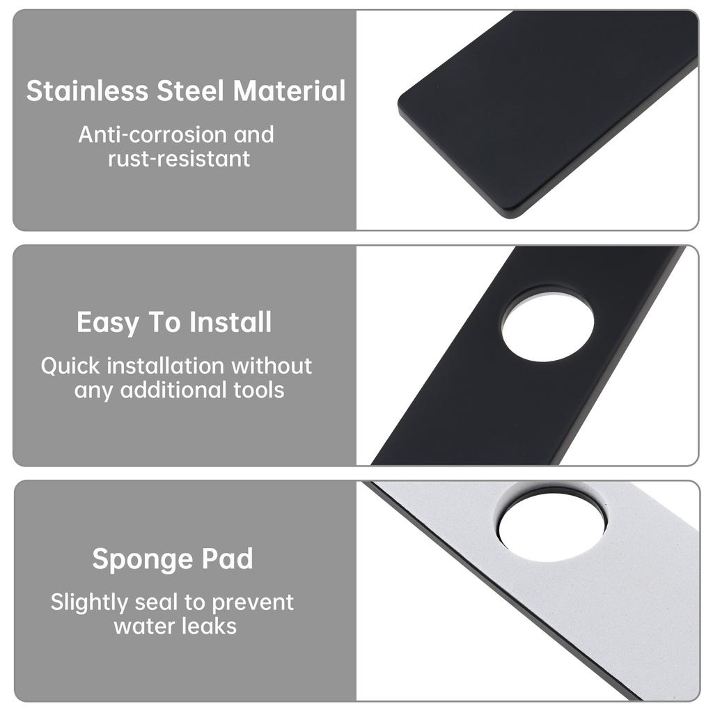 Black Silver 1 or 3 Hole Long Rectangle Faucet Cover Plate Escutcheon for Bathroom Kitchen Vanity Sink