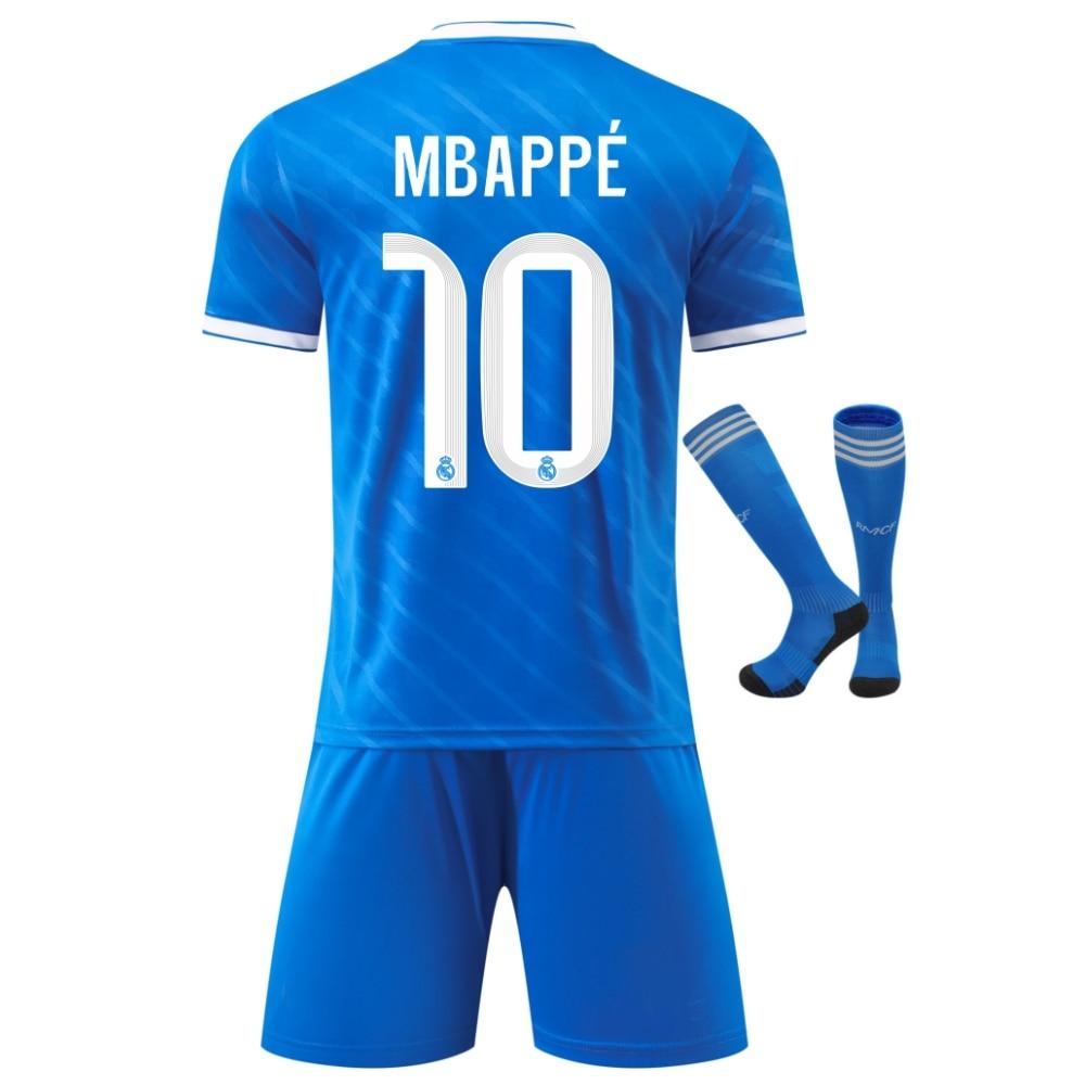 Real Madrid Mbappe Kids Sport Equipment Football Jersey Set, Blue