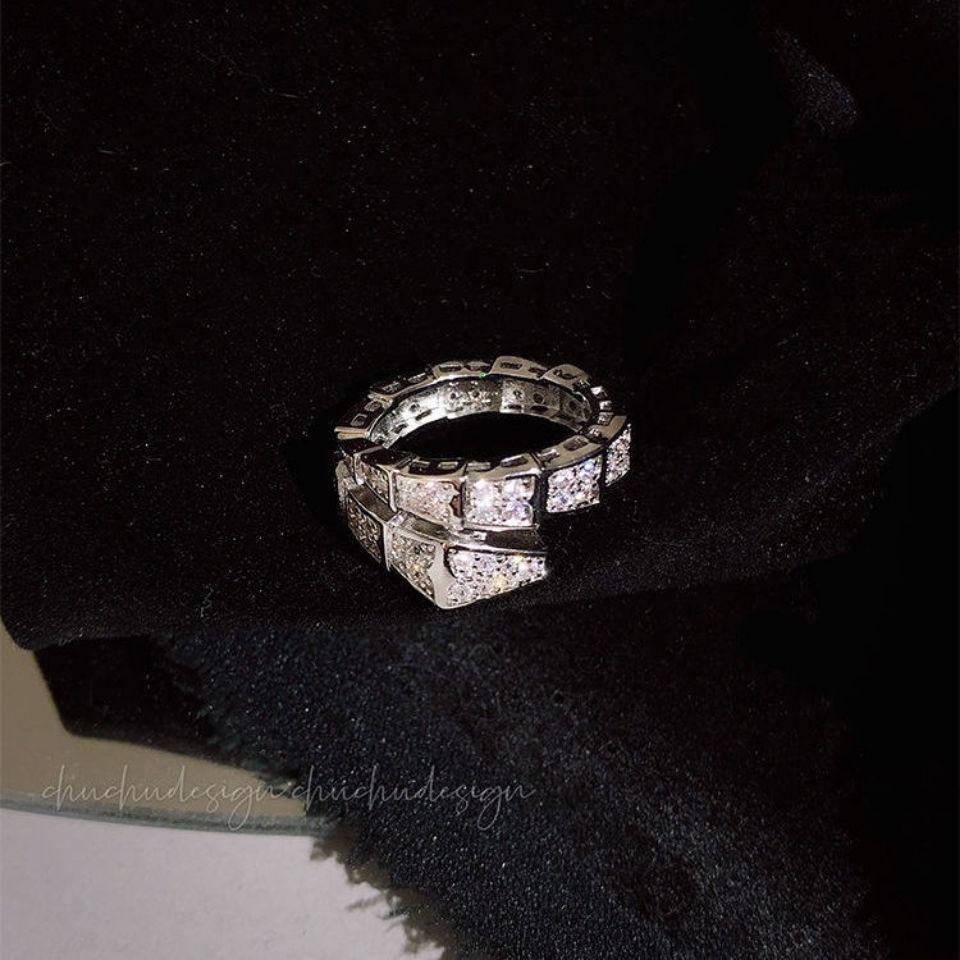 European & American Zircon Snake Bone Silver Bangle - Women's Fashion Niche Design Open Cuff
