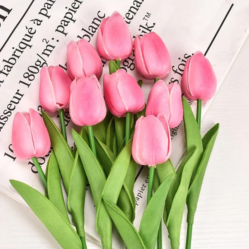 10Pcs Artificial Flower Realistic Touch Tulip Scrapbooking Vase Home Decor Wedding Garden Arch Garland Mother's Day Bouquet DIY
