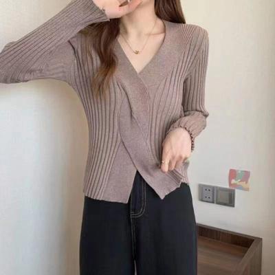 Temperament Collar Cross Slim Fit and Thin Versatile Knitted Bottoming Shirt Women's Autumn and Winter Inner Sweater Women