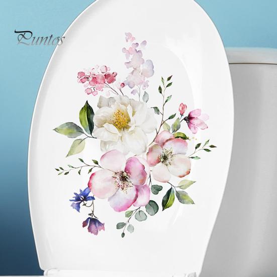 Toilet Lid Sticker Strong Stickiness PVC Waterproof Easy-peel Flower Theme Toilet Seat Decal Restroom Art Decoration