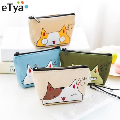 Coin Purse Little Smiling Cat With Various Leaf Flower Coin Pouch With Zipper,Make Up Bag,Wallet Bag Change Pouch Key Holder