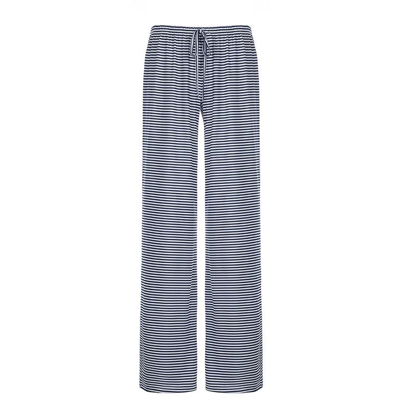 

Idle Style Niche Style Stripes Design Loose Slimming Lace-up Low Waist Casual Pants Sexy Drape Knit Wide Leg Pants Blue L