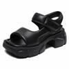 Fashion 6CM Top Layer Cowhide Square Head Open Toe Sandals Platform Elevator Shoes High Heel Sandals 2025 Summer Women Sandals Tide