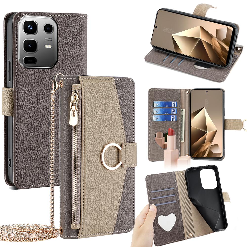 For Infinix Note 50 4G Case Mirror Wallet Leather Phone Cover with Chain Shoulder Strap