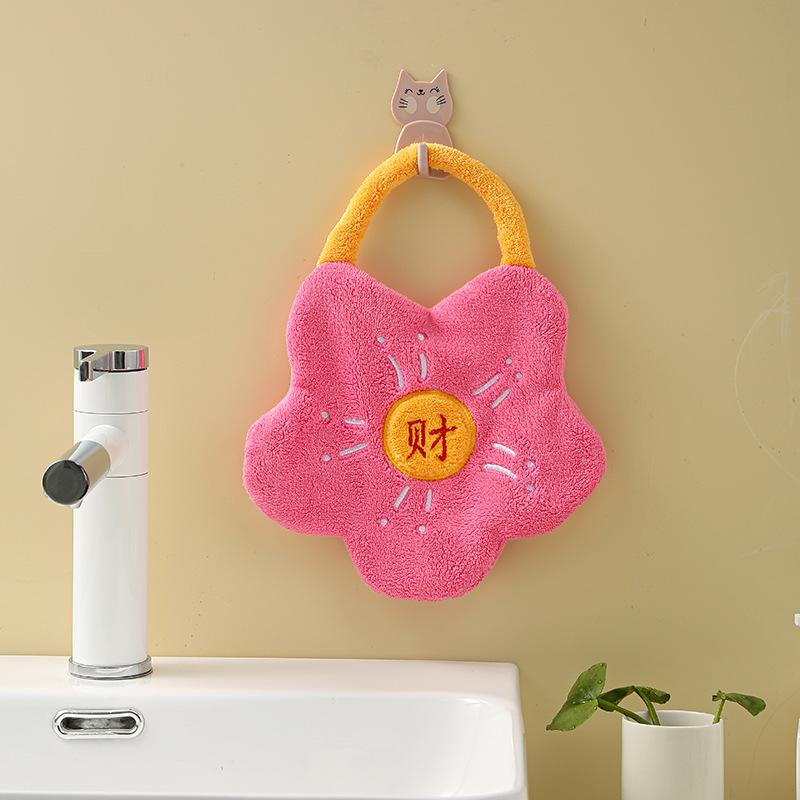 Handtuch aus Korallenfleece mit Stickerei in Blumenform für Kinder, Heim- und Küchengebrauch