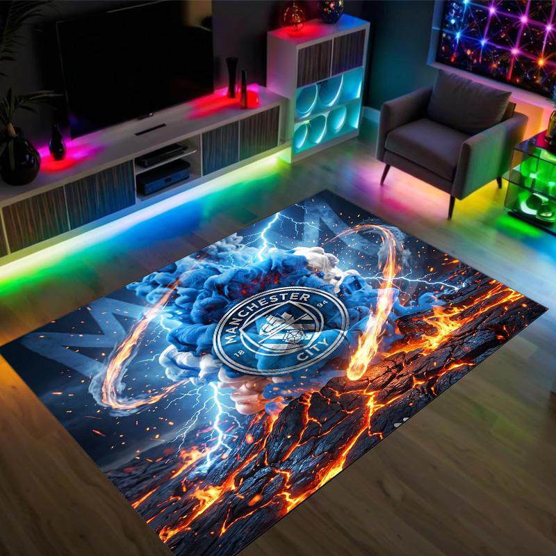 Manchester City Design Crystal Velvet Carpet Cozy Non?Slip Printed Rug For Bedroom Living Room Entrance