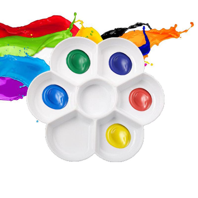 "Children's White Plastic Painting Palette: Plum-Shaped Acrylic & Watercolor Tray"