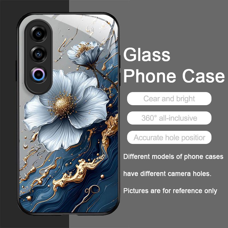 Elegant Lotus Artistic Flower Pattern Tempered Glass Phone Case for Oneplus 13 R 12 11 10 9 Nord CE4 3 2 Lite ACE3 Pro 5G Cover
