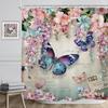 Floral Butterfly Shower Curtain Spring Pink Blue Vintage Flowers Purple Lavender Weeping Wisteria Blossom Envelope Bathroom