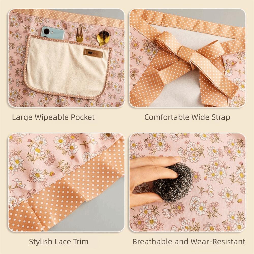 Flower Half-length Apron Canvas Cooking Half-waist Apron Fashion Work Clothes Cooking