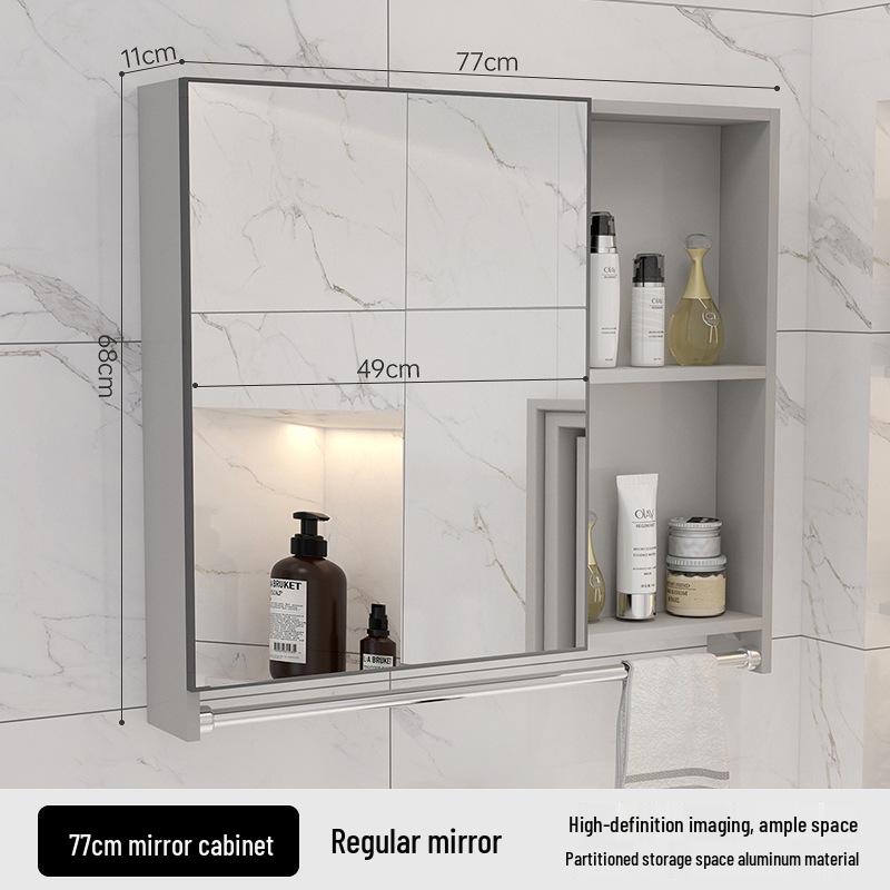 40cm x 50cm Space Aluminum Smart Mirror Cabinet with Lights & Defogging, Punch-Free Wall-Mounted for Small Bathrooms