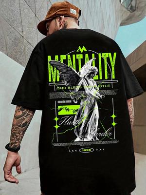 New Trendy Men's Personalized Angel Letter Printed Comfortable and Breathable Round Neck T-shirt Outdoor Street Casual Top