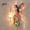 Dreamy Girls Room Decor Fairy Wall Night Light, Resin Elf Sculpture Lantern for Bedroom, 3D Hand Painted Ornament Hanging Art with Faux Crystal