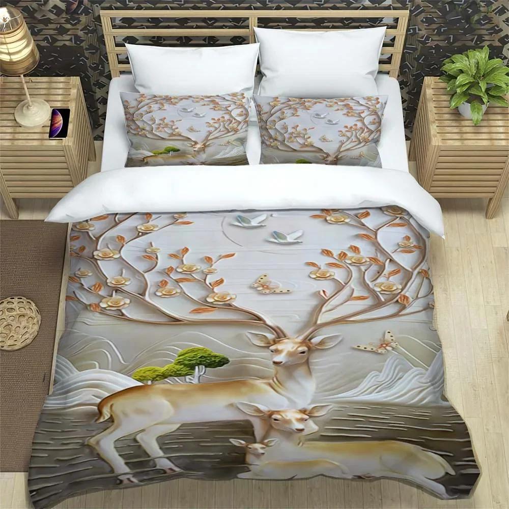 Deer fashion cartoon 3D printed bedding Queen bedding set  Customized King size bedding set Soft and comfortable