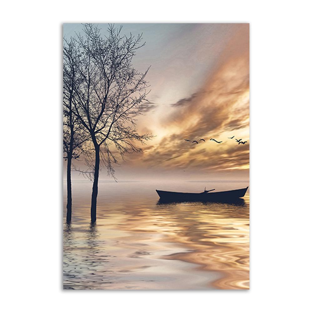 Meer Landschaft Wand Kunstdruck Brücke Holz Wand Poster Heu Leinwand Malerei Boot Nordic Wand Bild für Wohnzimmer Dekor Malerei