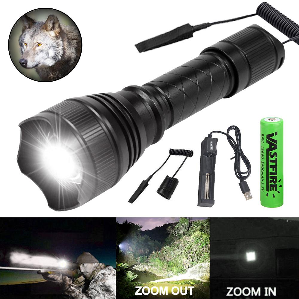 500 Yards T21 Hunting Flashlight Green/Red/White Zoom Professional Torch 1-Mode USB Rechargeable Hog Predator Varmint Lantern