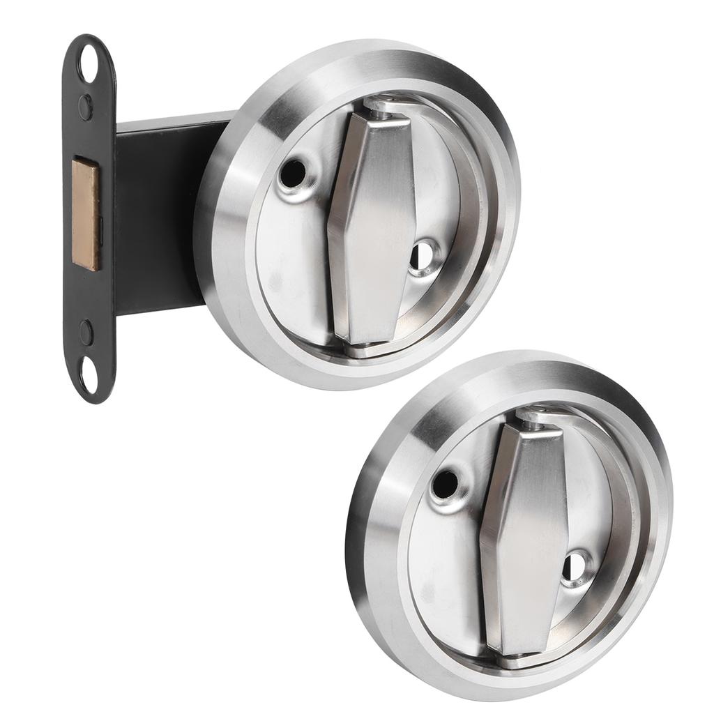 Hem Badrum Dubbelsidigt Lås 304 Rostfritt Stål Ringhandtag Dörrlås Tillbehör(Silver (Med