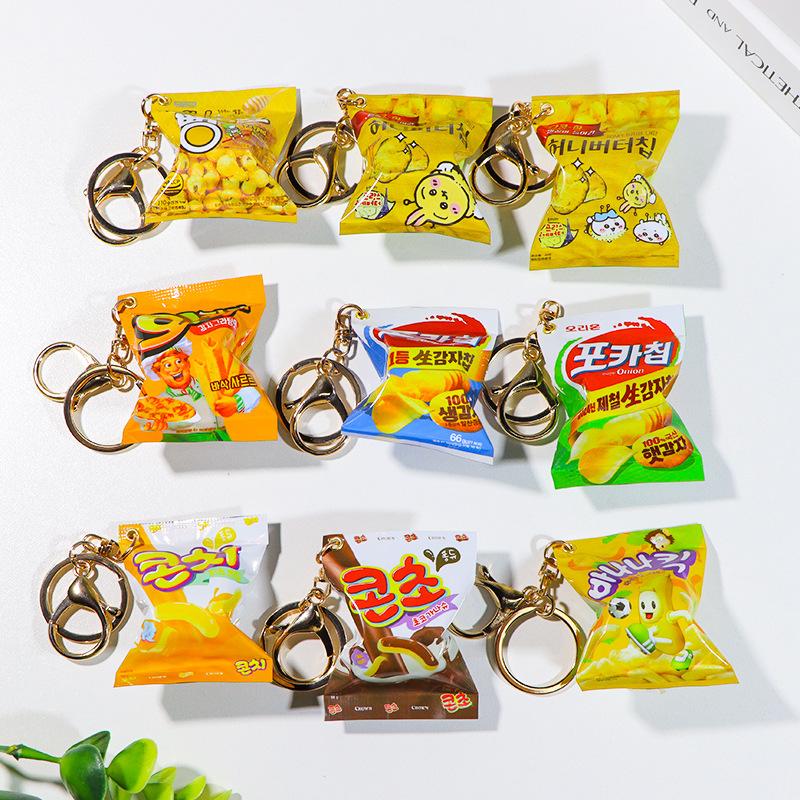 Simulation Korean Potato Chip Snack Bag Keychain Mini Snack Pendant Car Keyring Backpack Charm Decoration Jewelry Gift