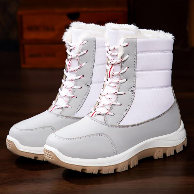 Large Size Velvet Thickened Cotton Shoes Women's Winter Front Lace-up Waterproof Versatile Long Tube Color Matching Snow Boots