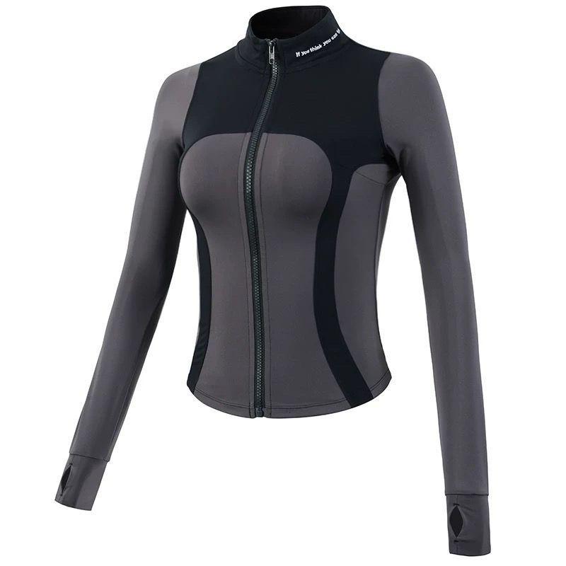 Herbst/Winter Slim Fit Damen Stehkragen Reißverschluss Fitnessjacke - Langarm Yoga Sportbekleidung