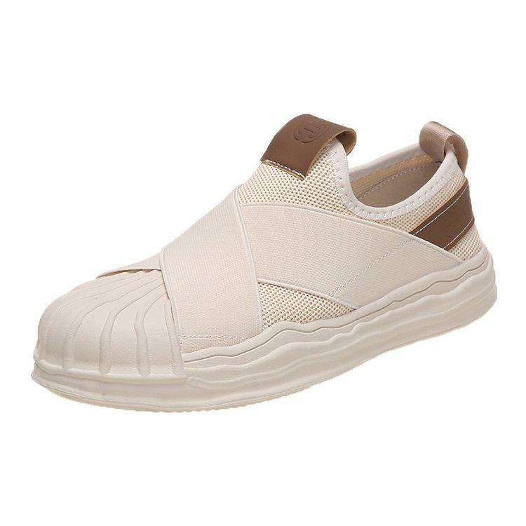 Soft Leather Sneakers 2025 Spring and Autumn New Flying Woven Surface Breathable and Comfortable Versatile Women's Shoes Shell Head Casual Board Shoes