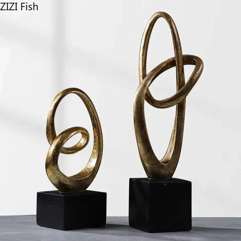 Nested Golden Ring Geometric Abstract Circular Statue Resin Crafts Sculpture Desk Decoration Ornaments Room Aesthetics Decor